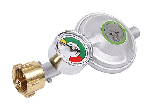 Bradas dujų reguliatorius 37mbar 1,5kg/h su apsauginiu vožtuvu ir manometru 9-10mm žarnai (RG A310IE-M)