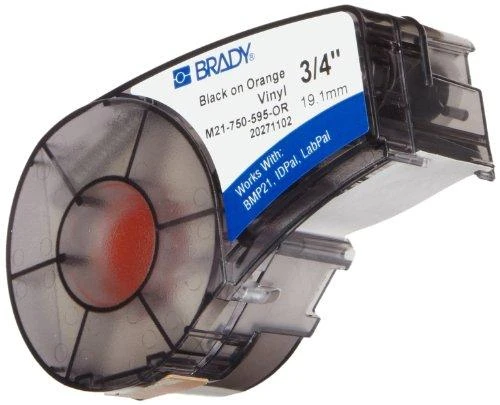 Brady M21-750-595-OR, oranžinė, lipni spausdintuvo etiketė, vinilo, terminio perkėlimo, akrilinė, nuolatinė