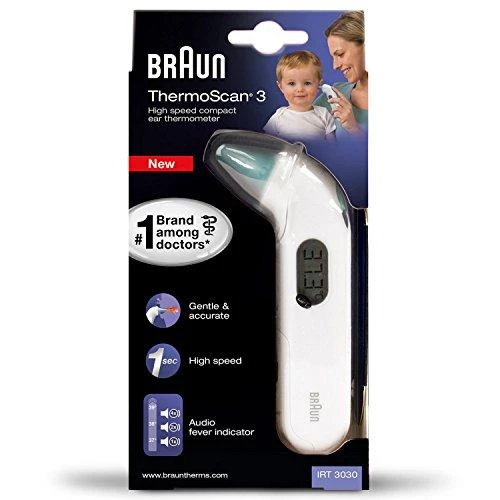 Braun Thermoscan 3 infraraudonųjų spindulių ausies termometras IRT3030 Atminties funkcija, Matavimo laikas 1 s, Baltas