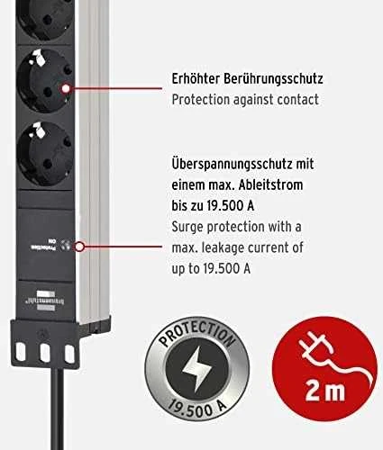 Carruzzo Brennenstuhl 1390007308 elektros tinklo ilgintuvas 2 m 8 AC išvestis(ys / čių) Vidaus Juoda, Sidabras