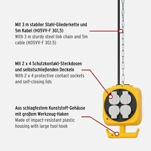 Carruzzo Brennenstuhl 1151760 elektros tinklo ilgintuvas 5 m 2 AC išvestis(ys / čių) Juoda, Balta, Geltona