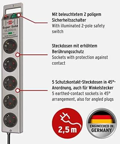 Brennenstuhl 5xCEE 7/4, 1xCEE 7/7, 2,5m, sidabrinis 1153340315 / GT-638