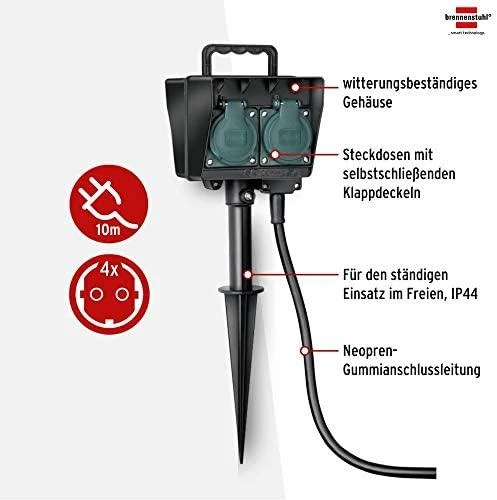 Brennenstuhl lauko prailgintuvas, 4xCEE 7/4, 1xCEE 7/7, 10m, įžeminimo smaigalys, IP44 , juodas / žalias 1154450 / GT-516