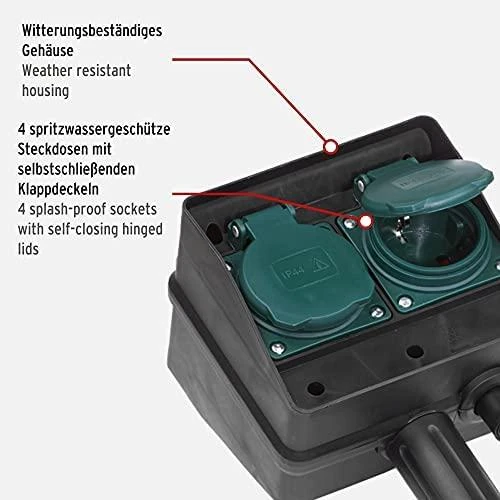 Brennenstuhl lauko prailgintuvas, 4xCEE 7/4, 1xCEE 7/7, 10m, įžeminimo smaigalys, IP44 , juodas / žalias 1154450 / GT-516