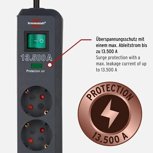 Brennenstuhl Eco-Line, prailgintuvas 3xCEE 7/4, 1xCEE 7/7, jungiklis, apsauga nuoviršįtampių, 1.5m, apsauga nuo augintinių, juodas1158820315 / GT-446