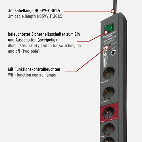 Brennenstuhl Secure-Tec 19.500A, 8xCEE 7/4, 1xCEE 7/7, 3m, juodas 1159490936 / GT-636