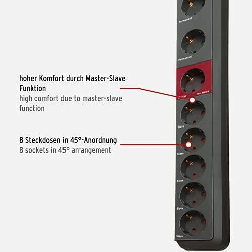 Brennenstuhl Secure-Tec 19.500A, 8xCEE 7/4, 1xCEE 7/7, 3m, juodas 1159490936 / GT-636