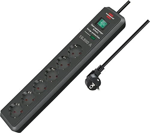Brennenstuhl Secure-Tec 19.500A prailgintuvas su 6 lizdais ir apsauga nuo viršįtampių, 2m, pilkos spalvos