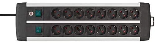 Brennenstuhl Premium ALU-Line 16 kartų juodos spalvos, su 2 jungikliais, 3 m