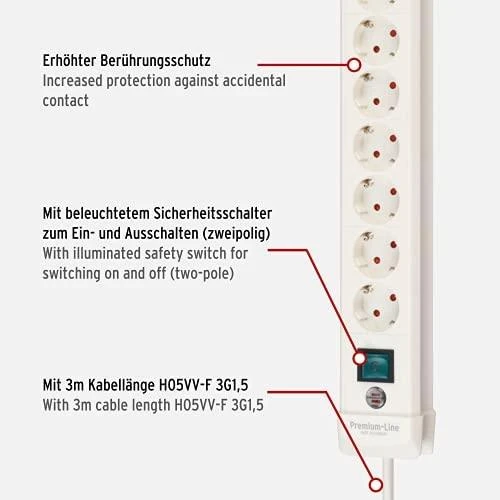 Brennenstuhl Premium-Line 10 dalių ilgintuvas, 3 m, baltas