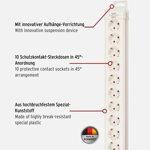 Brennenstuhl Premium-Line 10 dalių ilgintuvas, 3 m, baltas