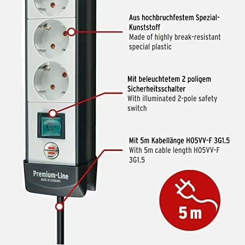 Buitinis ilgintuvas BRENNENSTUHL PREMIUM, 4 vietų, 5 m