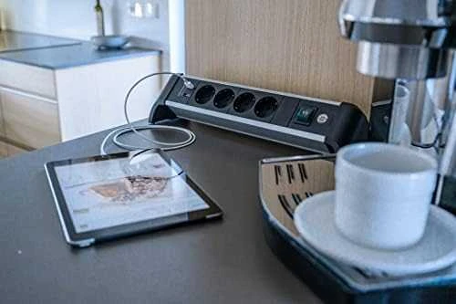 Brennenstuhl 1391040410 Alu-Office-Line 4-fach 1,8m 2x USB sidabrinis/juodas