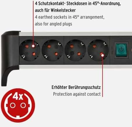 Brennenstuhl 1391040400 Alu-Office-Line 4-fach 1,8m sidabrinis/juodas