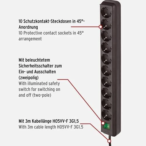 Brennenstuhl Eco-Line prailgintuvas, 10 xCEE 7/4, 1xCEE 7/7, jungtukas, 3m, apsauga nuo vaikų , juodas 1159300010 / GT-511