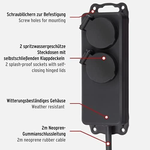 Ilgintuvas su įžeminimu Brennenstuhl IP44/2-viet./2m/3x1.5mm juodas