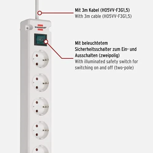 Brennenstuhl Bremounta maitinimo juostelė, 5 krypčių, USB įkrovimo funkcija - balta