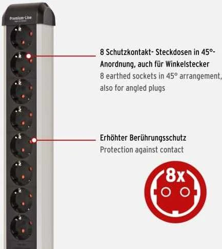 Brennenstuhl Premium-Alu-Line maitinimo juostelė 8 krypčių 3m H05VV-F 3G1.5