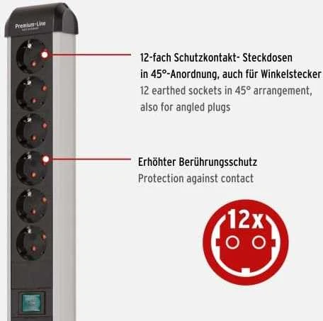 Brennenstuhl Premium-Alu-Line maitinimo juostelė 12 krypčių 3 m H05VV-F 3G1.5