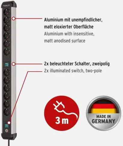 Brennenstuhl Premium-Alu-Line maitinimo juostelė 12 krypčių 3 m H05VV-F 3G1.5