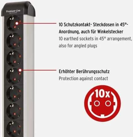 Brennenstuhl Rozgałęziacz 3 m 10 x gniazdo jungiama į tinklą wewnętrzna juoda, sidabrinė (1391030000)