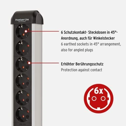 Buitinis ilgintuvas BRENNENSTUHL ALU-LINE, 6 vietų, 3m
