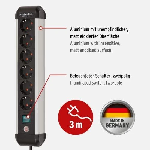 Buitinis ilgintuvas BRENNENSTUHL ALU-LINE, 6 vietų, 3m