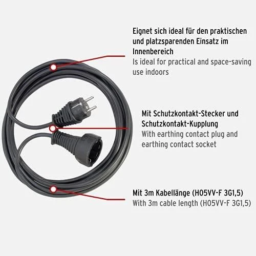 Brennenstuhl Ilgintuvas CEE 7/7, CEE 7/4 (Schuko), 3m , Juodas 1165430 / DEL-118H