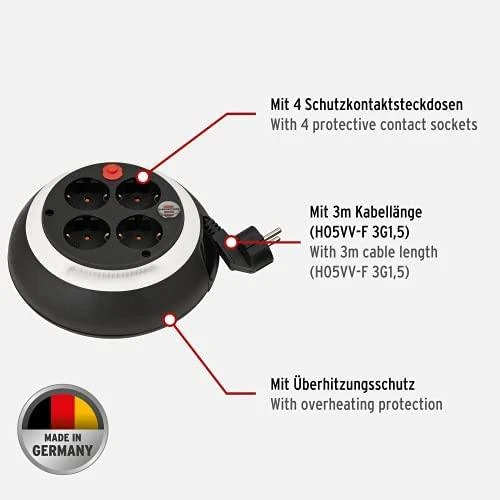 Brennenstuhl Ilgiklis BRENNEN 4 lizdai, 3m, juodas / GT-332