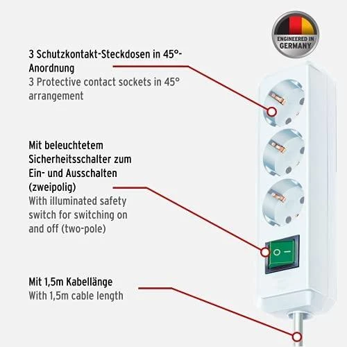 Buitinis ilgintuvas BRENNENSTUHL ECO-LINE, 3 vietų, 1,5 m