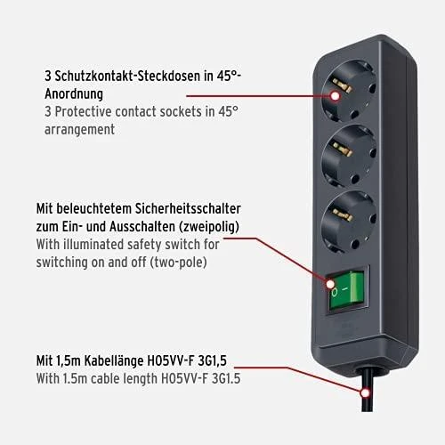 Buitinis ilgintuvas BRENNENSTUHL ECO-LINE, 3 vietų, 1.5 m