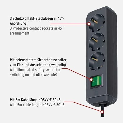 Buitinis ilgintuvas BRENNENSTUHL ECO-LINE, 3 vietų, 5 m
