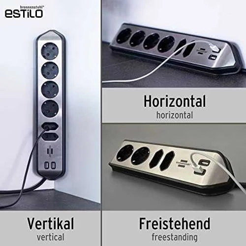 Brennenstuhl estilo Kampinis 6 krypčių prailginimo laidas juodas