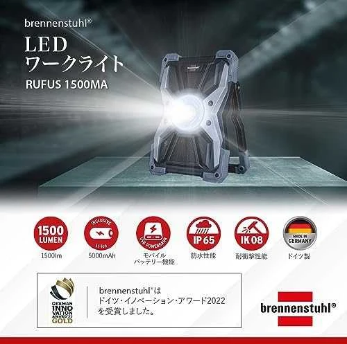 Šviestuvas Brennenstuhl RUFUS 1500 MA; LED; 15 W/3,7 V; 1x5Ah akum.