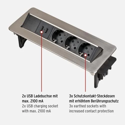 Brennenstuhl Indesk maitinimo šaltinis, 3 jungčių + 2 USB jungtys
