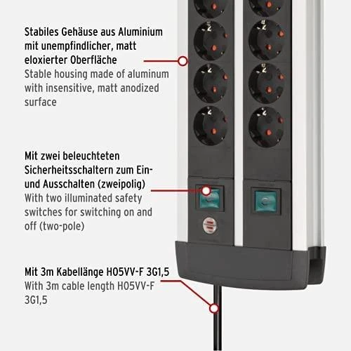 Carruzzo Brennenstuhl 1391000912 elektros tinklo ilgintuvas 3 m 12 AC išvestis(ys / čių) Vidaus Juoda, Balta