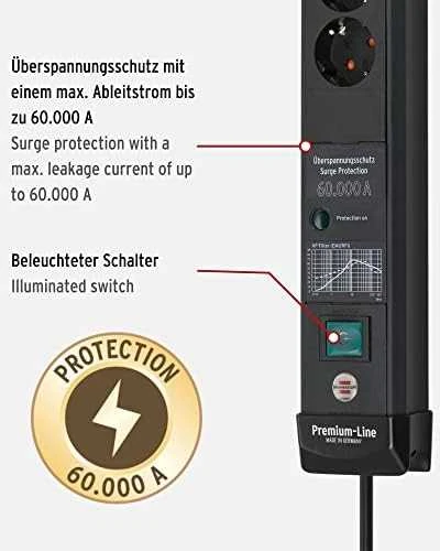„Brennenstuhl Premium-Line“ viršįtampių apsaugos maitinimo lizdas 6 lizdai 5 m juodas (1951160402)