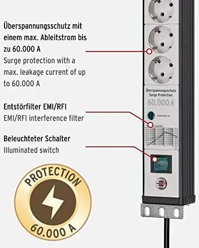 Brennenstuhl Splitter 3 m 6 x socket jungiama į tinklą inner juoda, light pilka (1156057696)