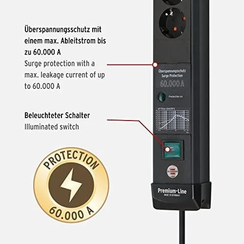 Carruzzo Brennenstuhl 1951160401 elektros tinklo ilgintuvas 3 m 6 AC išvestis(ys / čių) Vidaus Juoda