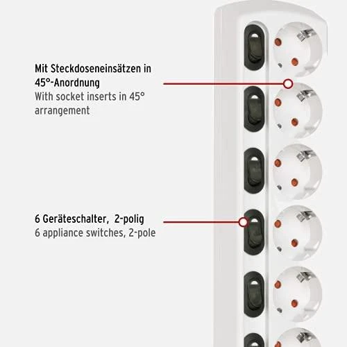 Brennenstuhl Socket Line 6 kartus 2m įsk. Jungiklis