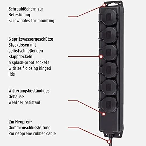 Brennenstuhl prailgintuvas 6 xCEE 7/4, 1xCEE 7/7, IP 44 , 2m , juodas 1159970 / GT-490