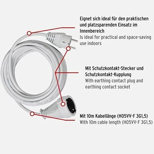 Brennenstuhl ilgiklis CEE 7/7, CEE 7/4 (Schuko), 5m baltas1168440 / DEL-118I