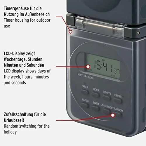 Brennenstuhl skaitmeninis savaitinis laikmatis IP44, LCD ekranas, antracitas