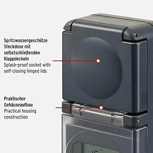 Brennenstuhl skaitmeninis savaitinis laikmatis IP44, LCD ekranas, antracitas