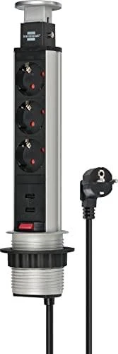 Brennenstuhl Tower Power USB stalinis ilgiklis, 3x CEE 7/4, 2xUSB, sidabrinis / juodas 1396200013 / GT-652