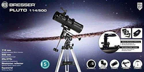 „BRESSER“ teleskopas „Pluto 114/500 EQ“ su išmaniųjų telefonų kameros adapteriu