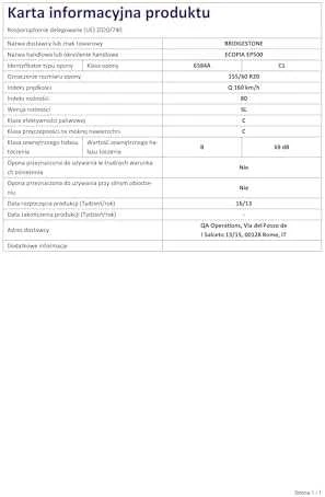 Bridgestone Padangos Ecopia EP500 80 Q * (C C B 69dB)