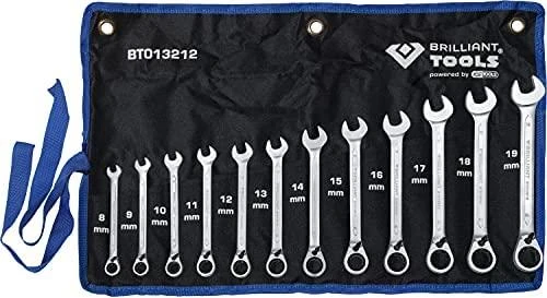 KS Tools Kombinuotų terkšlinių raktų su reversu komplektas 8-19mm, 12, Brilliant Tools