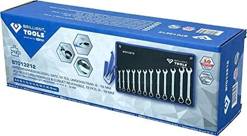 KS Tools Kombinuotų terkšlinių raktų su reversu komplektas 8-19mm, 12, Brilliant Tools