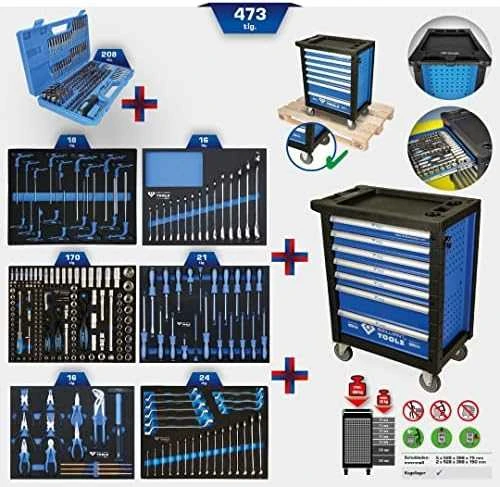 Įrankių vežimėlis Brilliant Tools 7 stalčių su 473 įrankiais